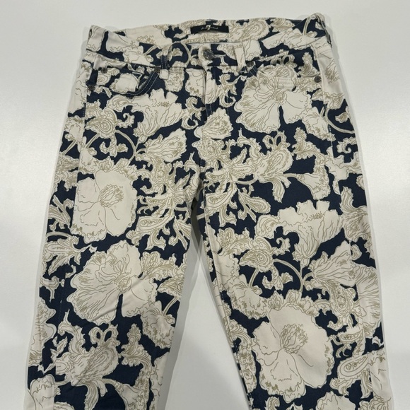 7 For All Mankind Navy and Cream Floral Skinny Jeans - Picture 2 of 7